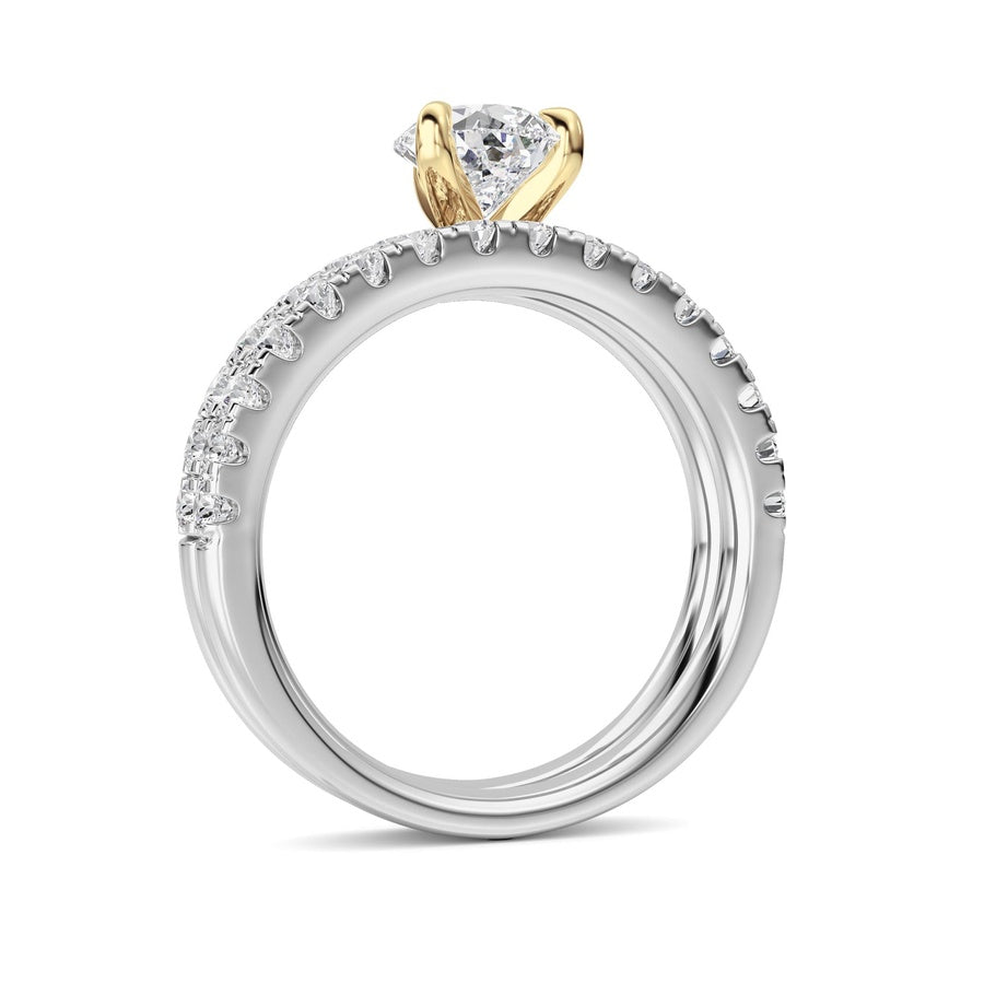 2CTW Pear Shaped Lab Grown Diamond (F/VS) Classic Accented Set With Band and Engagement Ring in 14K Gold