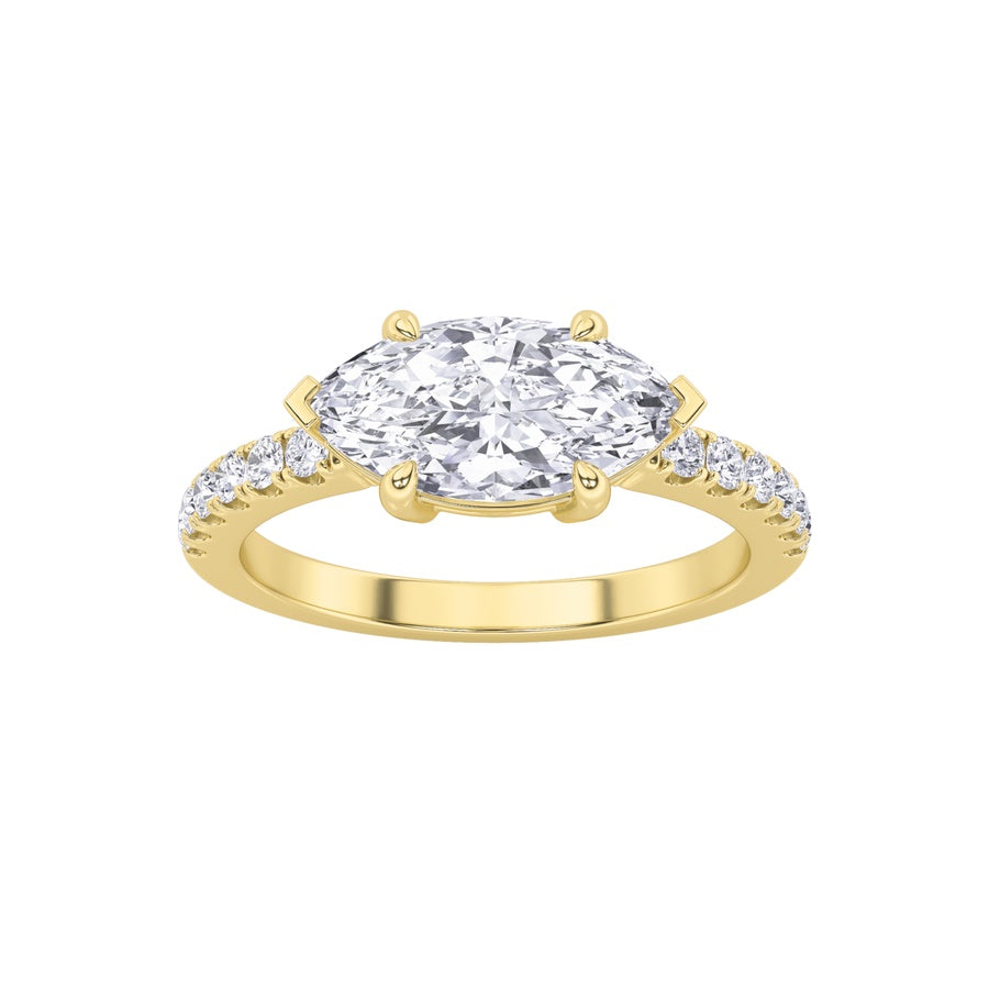 1.5CTW Marquise Shaped Lab Grown Diamond (F/VS) East West Accented Ring in 14K Gold
