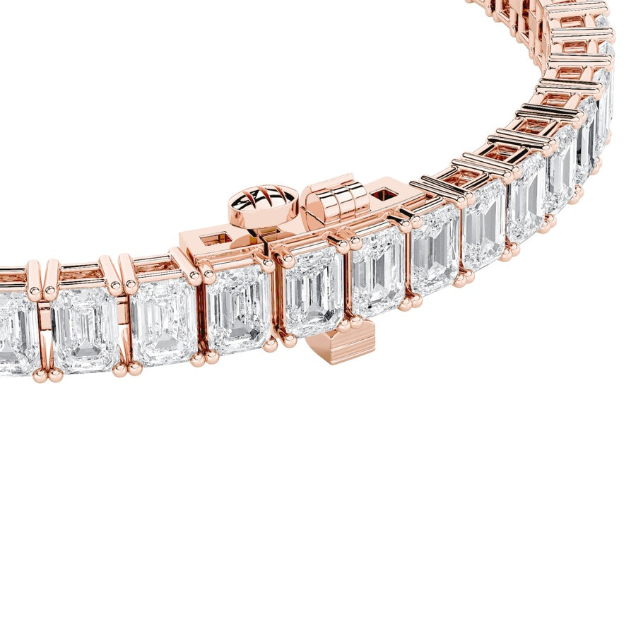 15CTW Emerald Shaped Lab Grown Diamond (F/VS) East West Line Bracelet in 14K Gold