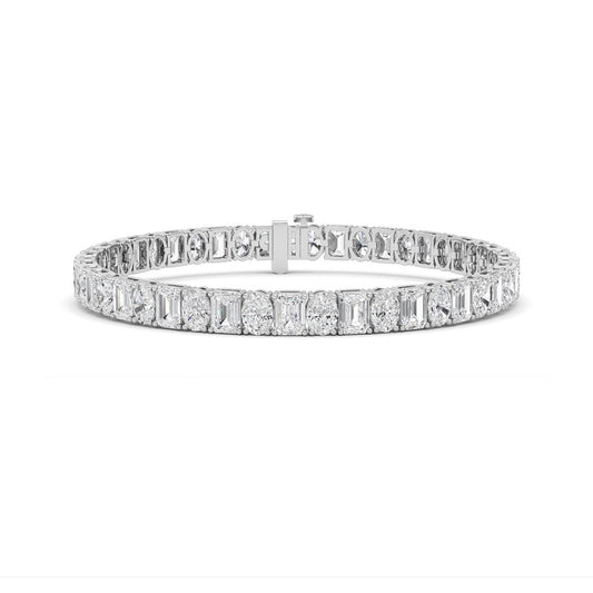 15CTW Emerald Shaped Lab Grown Diamond (F/VS) Bracelet in 14K White Gold