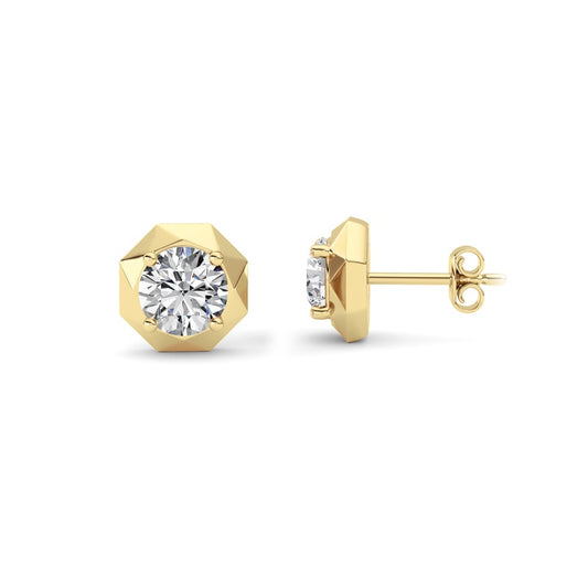2CTW Round Shaped Lab Grown Diamond (F/VS) Earring in 14K Yellow Gold