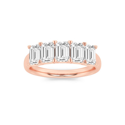 2CTW Emerald Shaped Lab Grown Diamond (F/VS) Five Stone Band Ring in 14K Gold