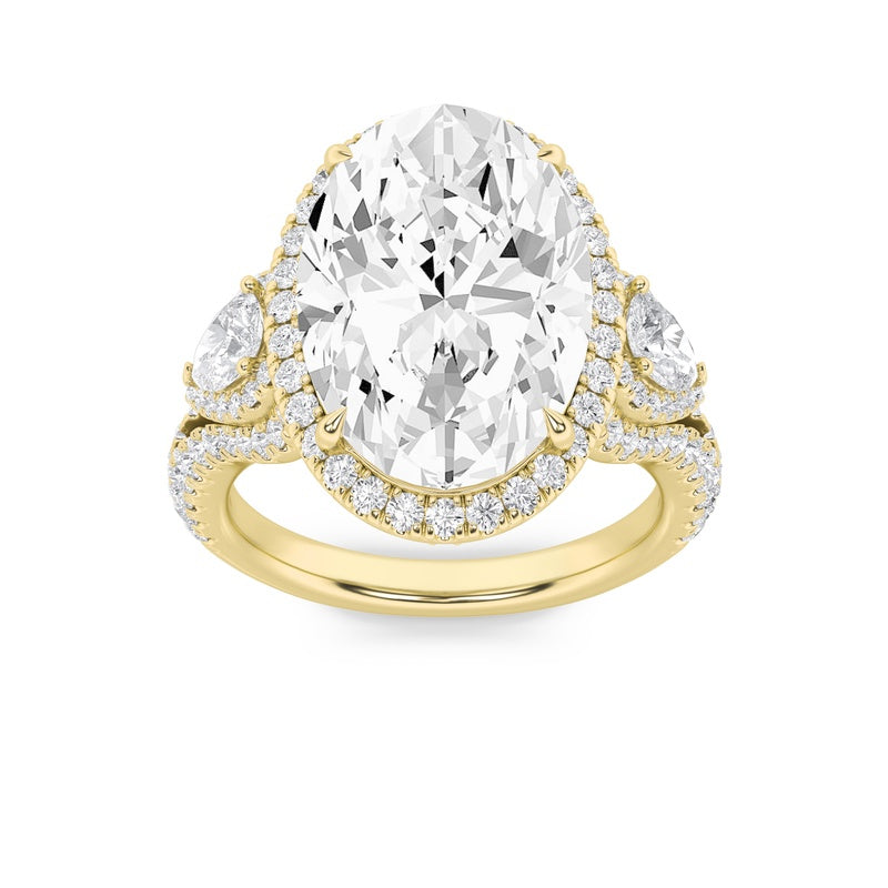 7.25CTW Oval Shaped Lab Grown Diamond (F/VS) Bold Accented Engagement Ring in 14K Gold