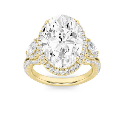 7.25CTW Oval Shaped Lab Grown Diamond (F/VS) Bold Accented Engagement Ring in 14K Gold