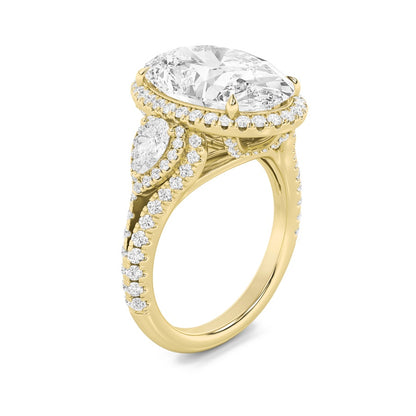 7.25CTW Oval Shaped Lab Grown Diamond (F/VS) Bold Accented Engagement Ring in 14K Gold