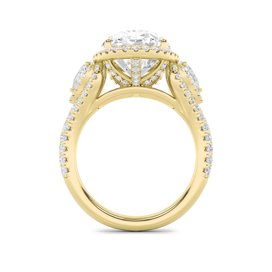 7.25CTW Oval Shaped Lab Grown Diamond (F/VS) Bold Accented Engagement Ring in 14K Gold