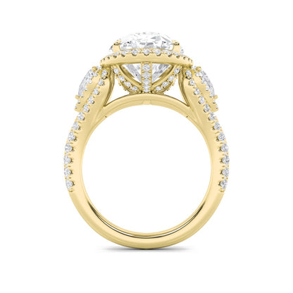 7.25CTW Oval Shaped Lab Grown Diamond (F/VS) Bold Accented Engagement Ring in 14K Gold
