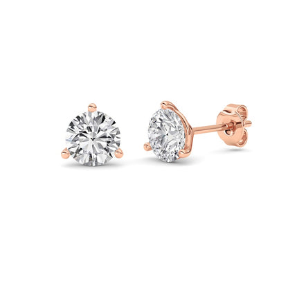 3Cttw Round Shaped Lab Grown Diamond (G/VS) ThreeProng Martini Stud Earrings in 14K White Gold