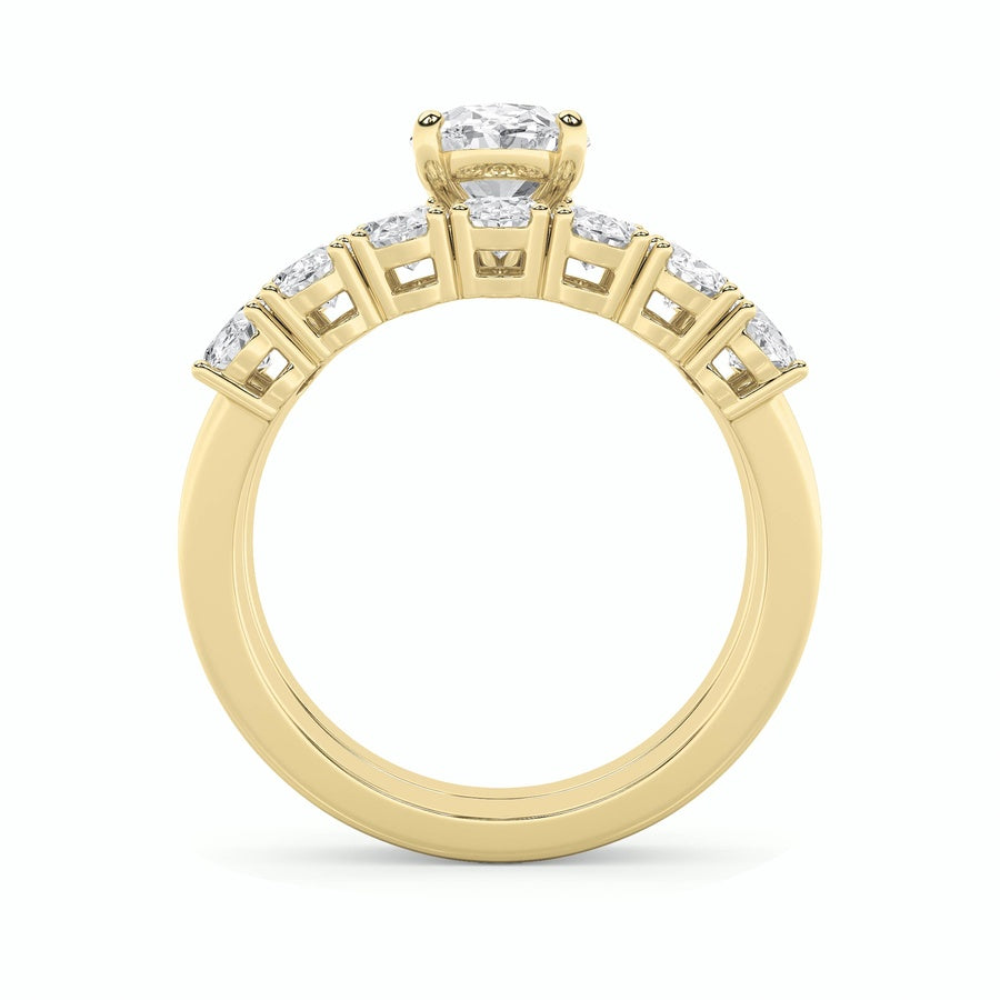 3.5CTW Oval Shaped Lab Grown Diamond (G/VS) Bridal Set with Matching Band and  Ring in 14K Gold