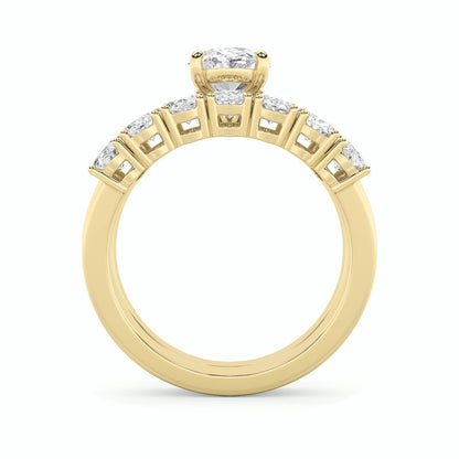 3.5CTW Oval Shaped Lab Grown Diamond (G/VS) Bridal Set with Matching Band and  Ring in 14K Gold