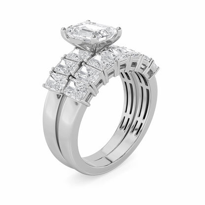 3.5CTW Radiant Shaped Lab Grown Diamond (G/VS) Bridal Set with Matching Band and  Ring in 14K Gold