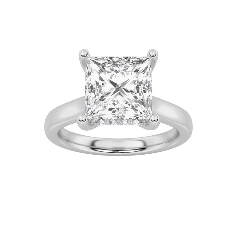 4CTW Princess Shaped Lab Grown Diamond (F/VS) Ring in 14K White Gold
