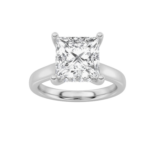 4CTW Princess Shaped Lab Grown Diamond (F/VS) Ring in 14K White Gold