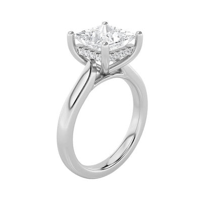 4CTW Princess Shaped Lab Grown Diamond (F/VS) Ring in 14K White Gold