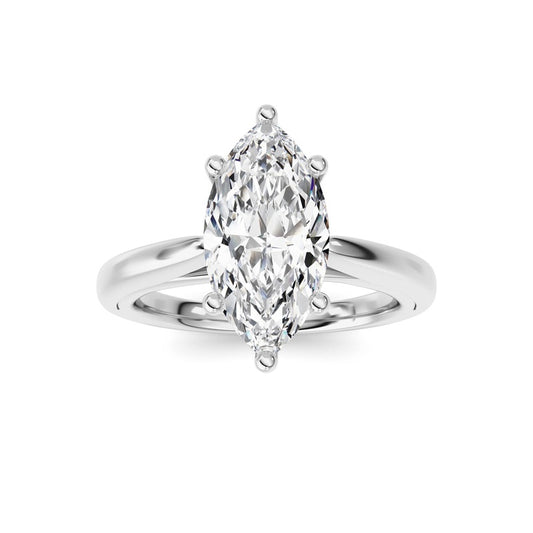 2CTW Marquise Shaped Lab Grown Diamond (F/VS) Ring in 14K White Gold