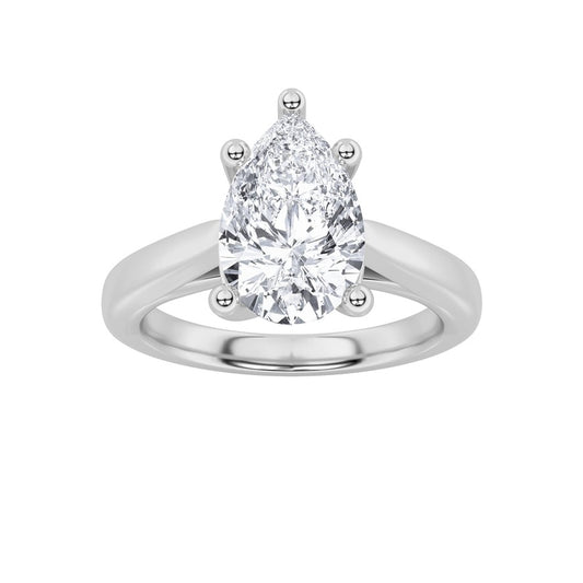 3CTW Pear Shaped Lab Grown Diamond (F/VS) Ring in 14K White Gold