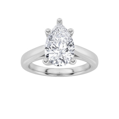 3CTW Pear Shaped Lab Grown Diamond (F/VS) Ring in 14K White Gold