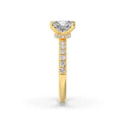 2CTW Elongated Cushion Shaped Lab Grown Diamond (F/VS) Hidden Halo Accented Ring in 14K Gold