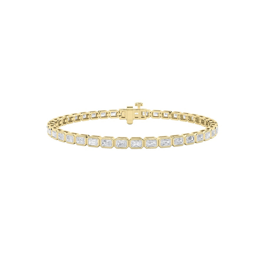 5CTW Emerald Shaped Lab Grown Diamond (F/VS) East West Bezel Set Bracelet in 14K Gold
