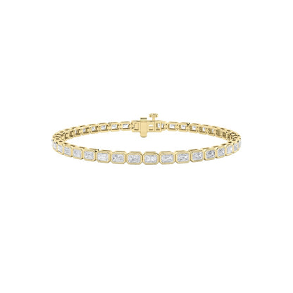 5CTW Emerald Shaped Lab Grown Diamond (F/VS) East West Bezel Set Bracelet in 14K Gold