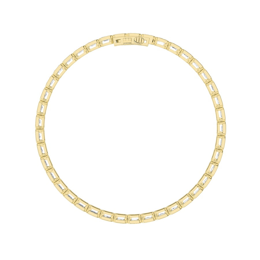 5CTW Emerald Shaped Lab Grown Diamond (F/VS) East West Bezel Set Bracelet in 14K Gold