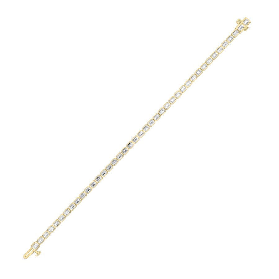 5CTW Emerald Shaped Lab Grown Diamond (F/VS) East West Bezel Set Bracelet in 14K Gold