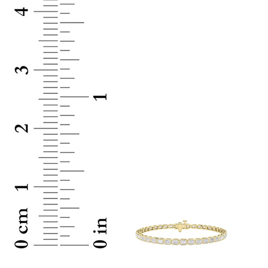 5CTW Emerald Shaped Lab Grown Diamond (F/VS) East West Bezel Set Bracelet in 14K Gold