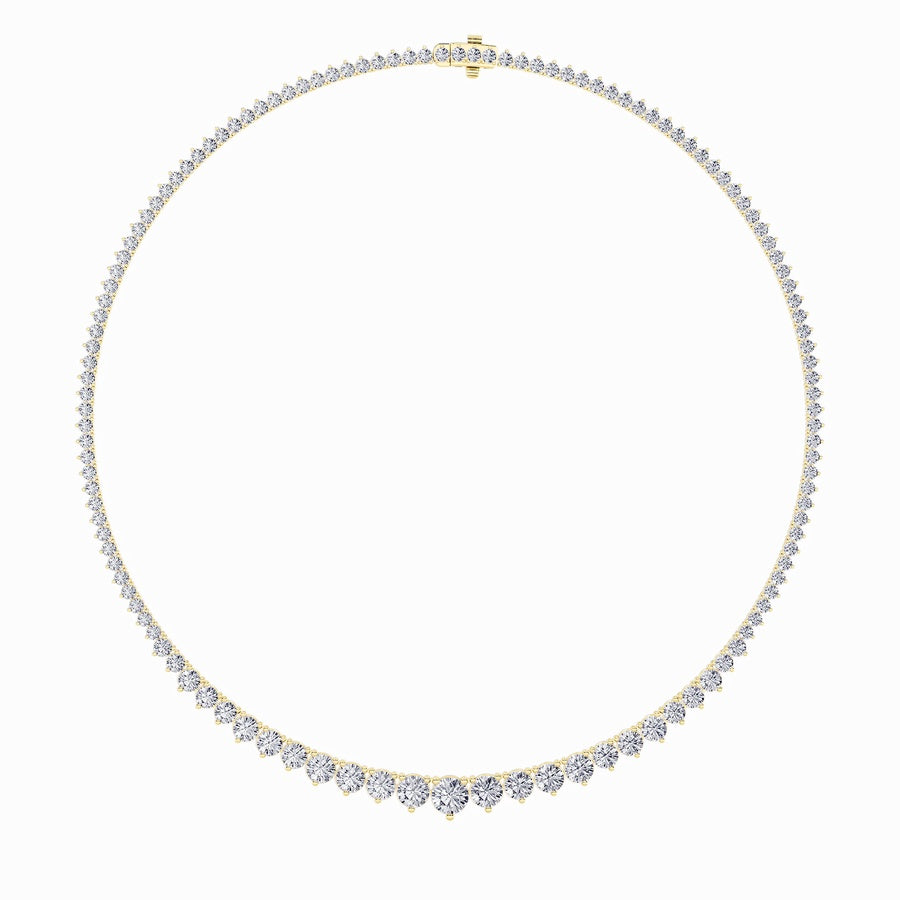 20CTW Round Shaped Lab Grown Diamond (F/VS) Three Prong Graduating Necklace in 14K Gold