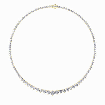 20CTW Round Shaped Lab Grown Diamond (F/VS) Three Prong Graduating Necklace in 14K Gold