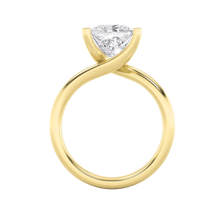 3CTW Princess Shaped Lab Grown Diamond (F/VS) Bypass Shank Engagement Ring in 14K Gold