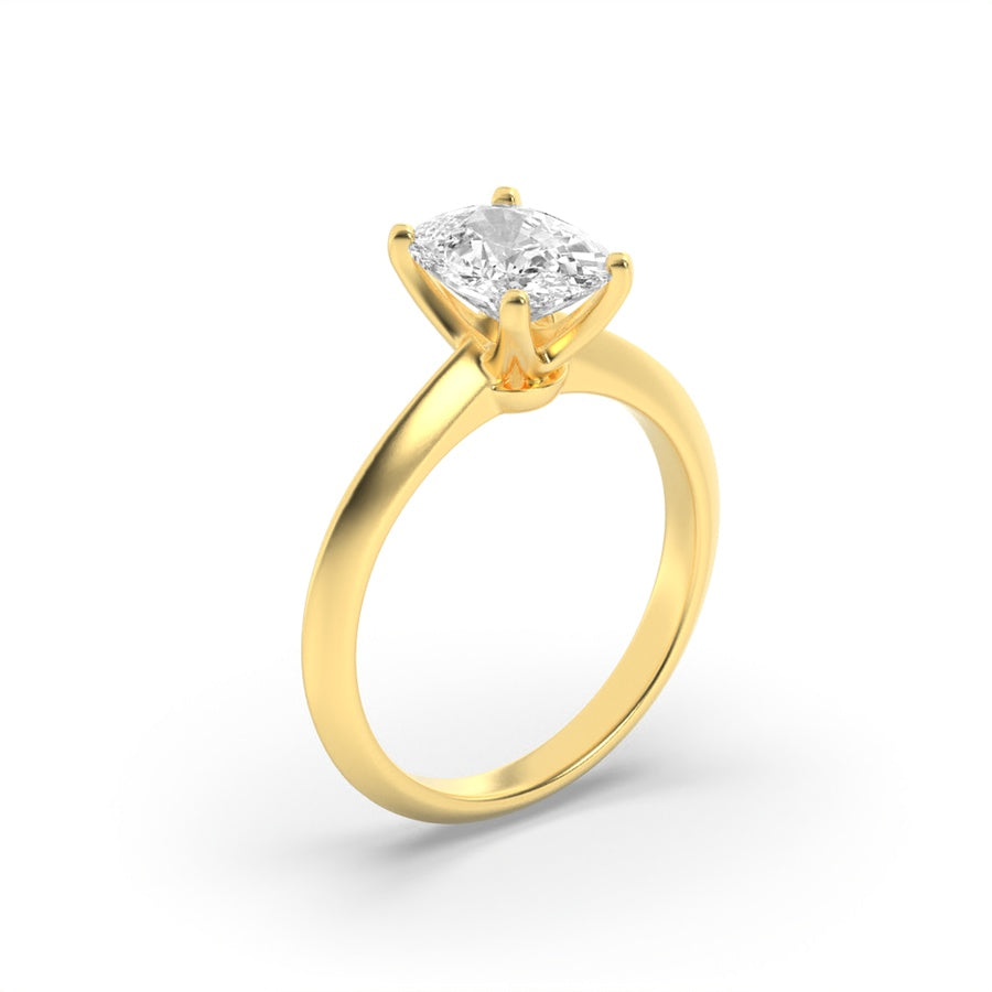 3CTW Elongated Cushion Shaped Lab Grown Diamond (F/VS) Knife Edge Shank Solitaire Engagement Ring in 14K Gold