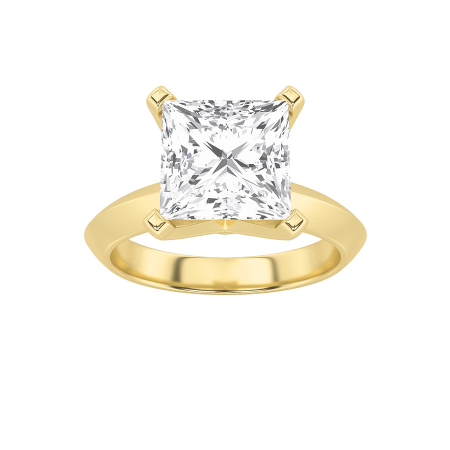 3CTW Princess Shaped Lab Grown Diamond (F/VS) Knife Edge Shank Solitaire Engagement Ring in 14K Gold