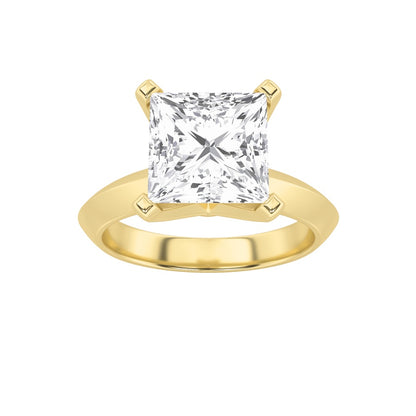 3CTW Princess Shaped Lab Grown Diamond (F/VS) Knife Edge Shank Solitaire Engagement Ring in 14K Gold
