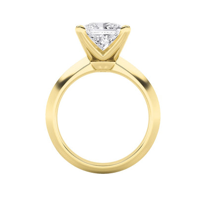 3CTW Princess Shaped Lab Grown Diamond (F/VS) Knife Edge Shank Solitaire Engagement Ring in 14K Gold