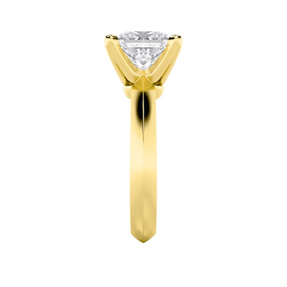 3CTW Princess Shaped Lab Grown Diamond (F/VS) Knife Edge Shank Solitaire Engagement Ring in 14K Gold
