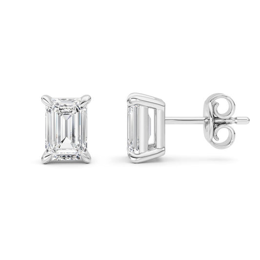 2 Cttw Four Prong Classic Stud Earrings in 14K White Gold Over Sterling Silver