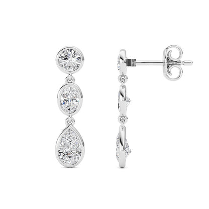 2 Cttw Three Stone Drop Earrings in 14K White Gold