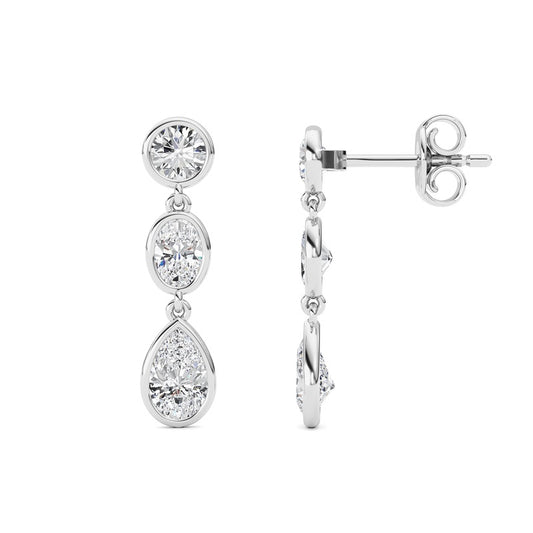 2 Cttw Three Stone Drop Earrings in 14K White Gold
