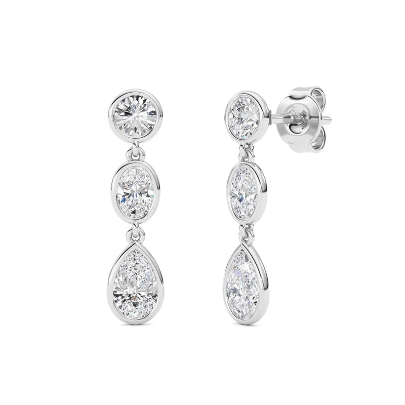 2 Cttw Three Stone Drop Earrings in 14K White Gold