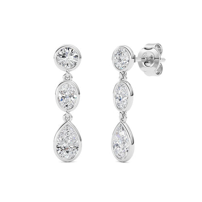 2 Cttw Three Stone Drop Earrings in 14K White Gold