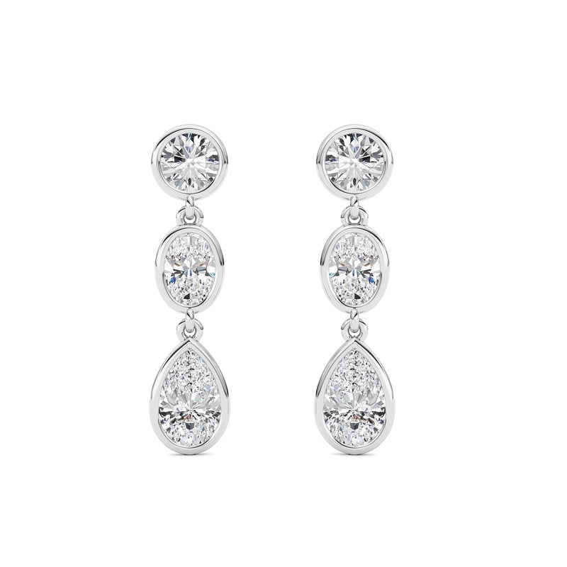 2 Cttw Three Stone Drop Earrings in 14K White Gold