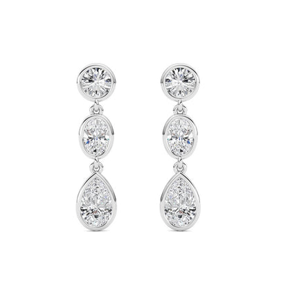2 Cttw Three Stone Drop Earrings in 14K White Gold