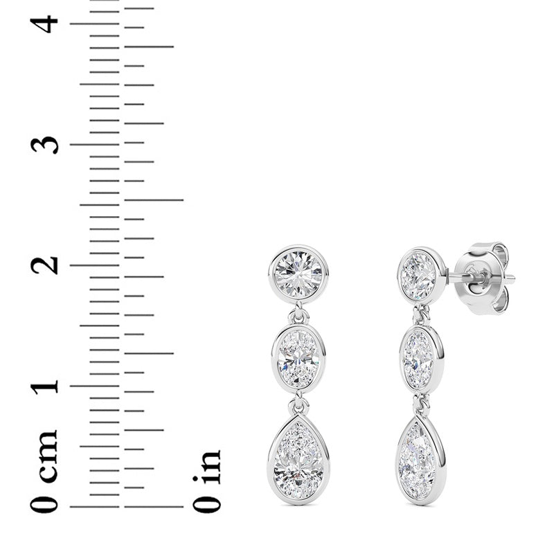 2 Cttw Three Stone Drop Earrings in 14K White Gold