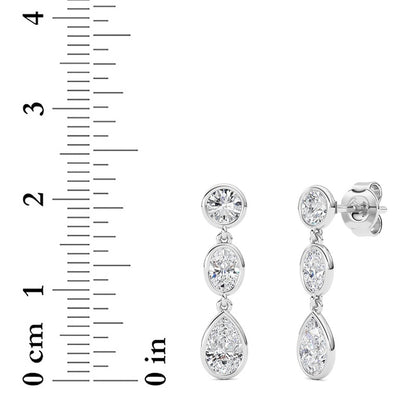 2 Cttw Three Stone Drop Earrings in 14K White Gold