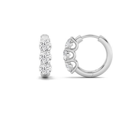 2 Cttw Three Stone Hoop Earrings in 14K White Gold