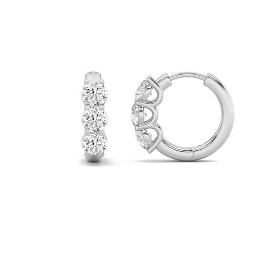 2 Cttw Three Stone Hoop Earrings in 14K White Gold