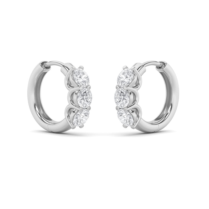 2 Cttw Three Stone Hoop Earrings in 14K White Gold