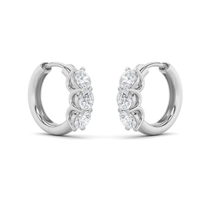 2 Cttw Three Stone Hoop Earrings in 14K White Gold