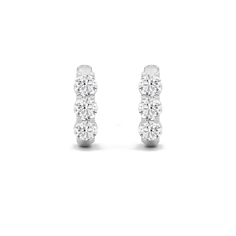 2 Cttw Three Stone Hoop Earrings in 14K White Gold