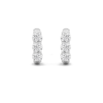 2 Cttw Three Stone Hoop Earrings in 14K White Gold